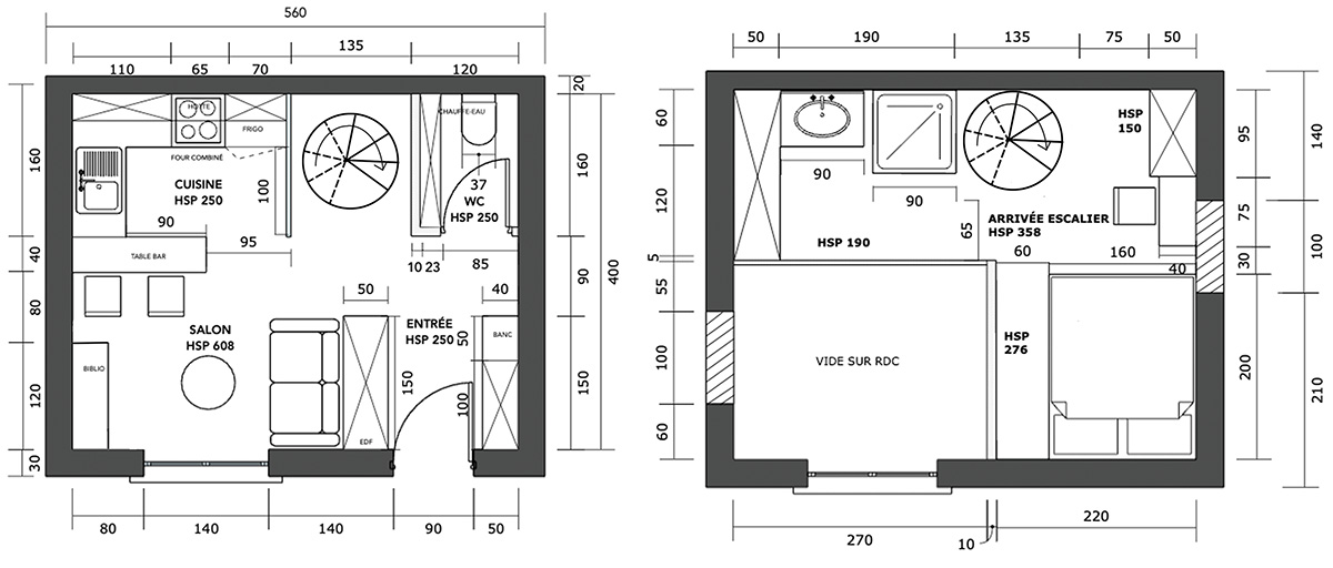 Plans du rez-de-chaussée de chaussée et de l'étage du studio